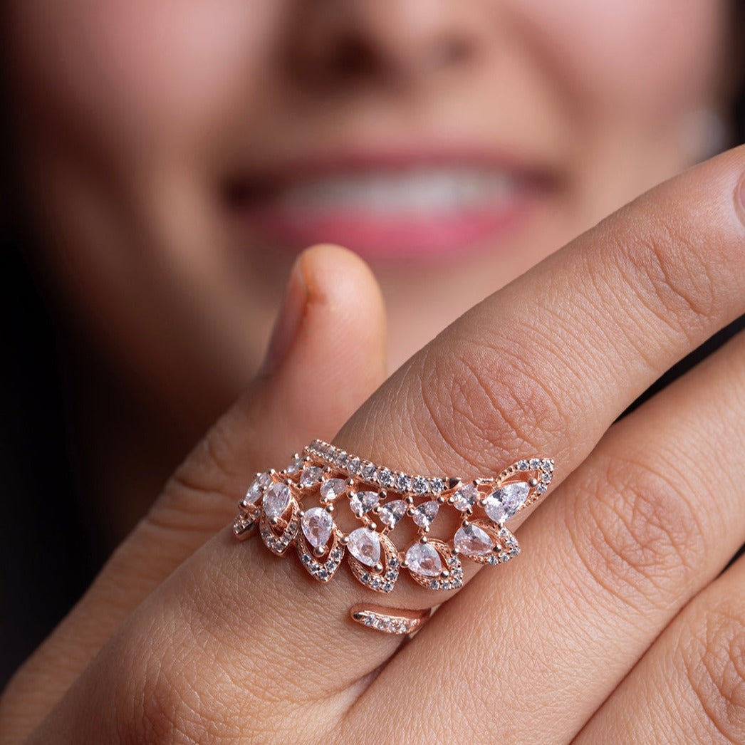 Classy Carved Stone Rose Gold Ring