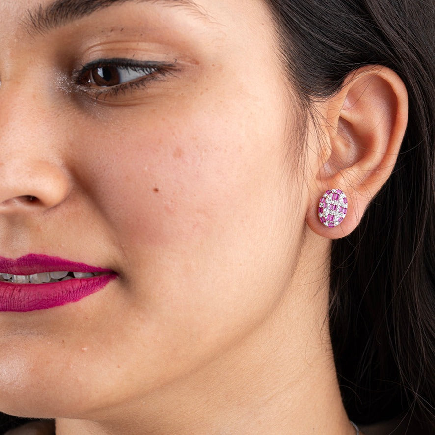 Ruby Pressing Stone Earrings