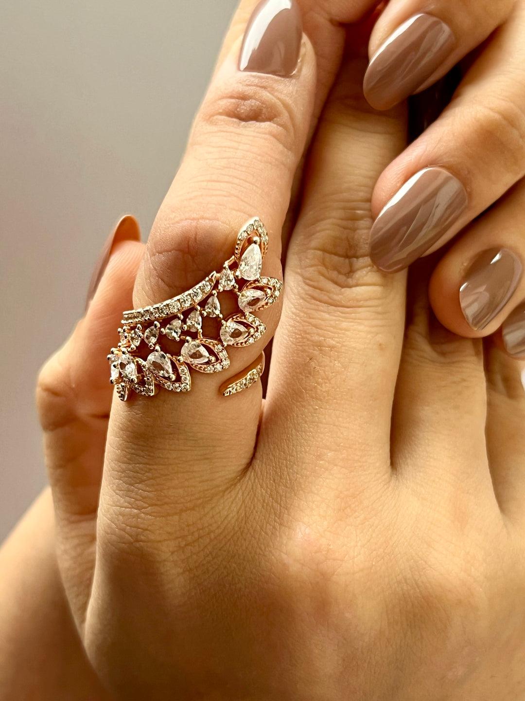 Classy Carved Stone Rose Gold Ring