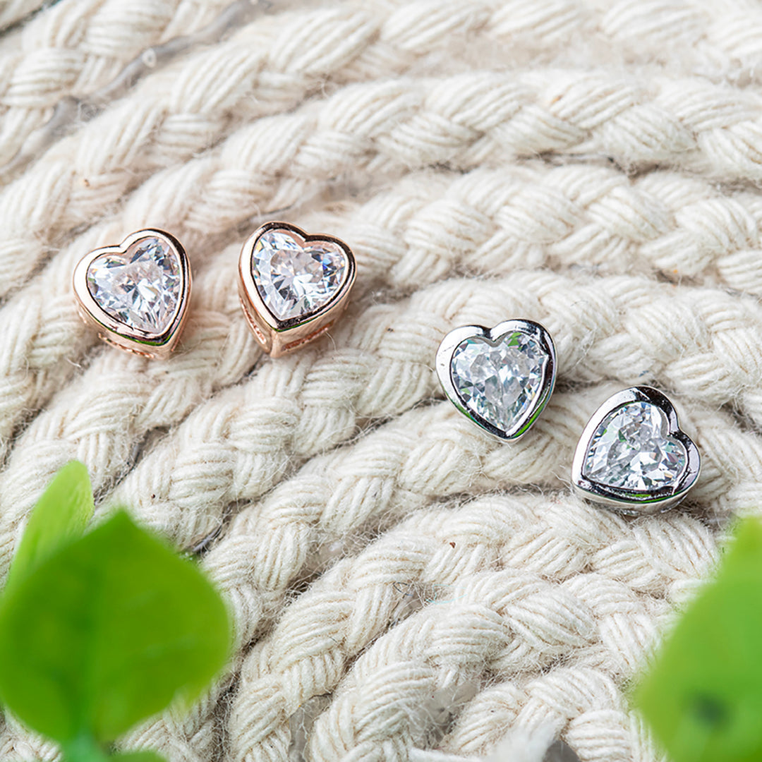 Solitaire Heart Studs