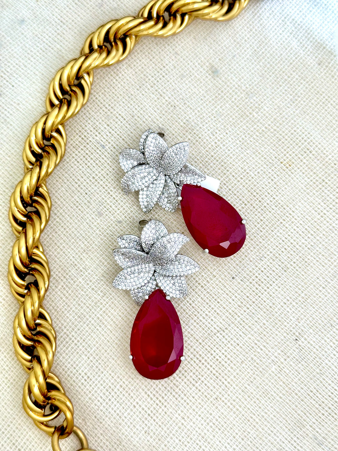 Regal Crimson Flower Earrings