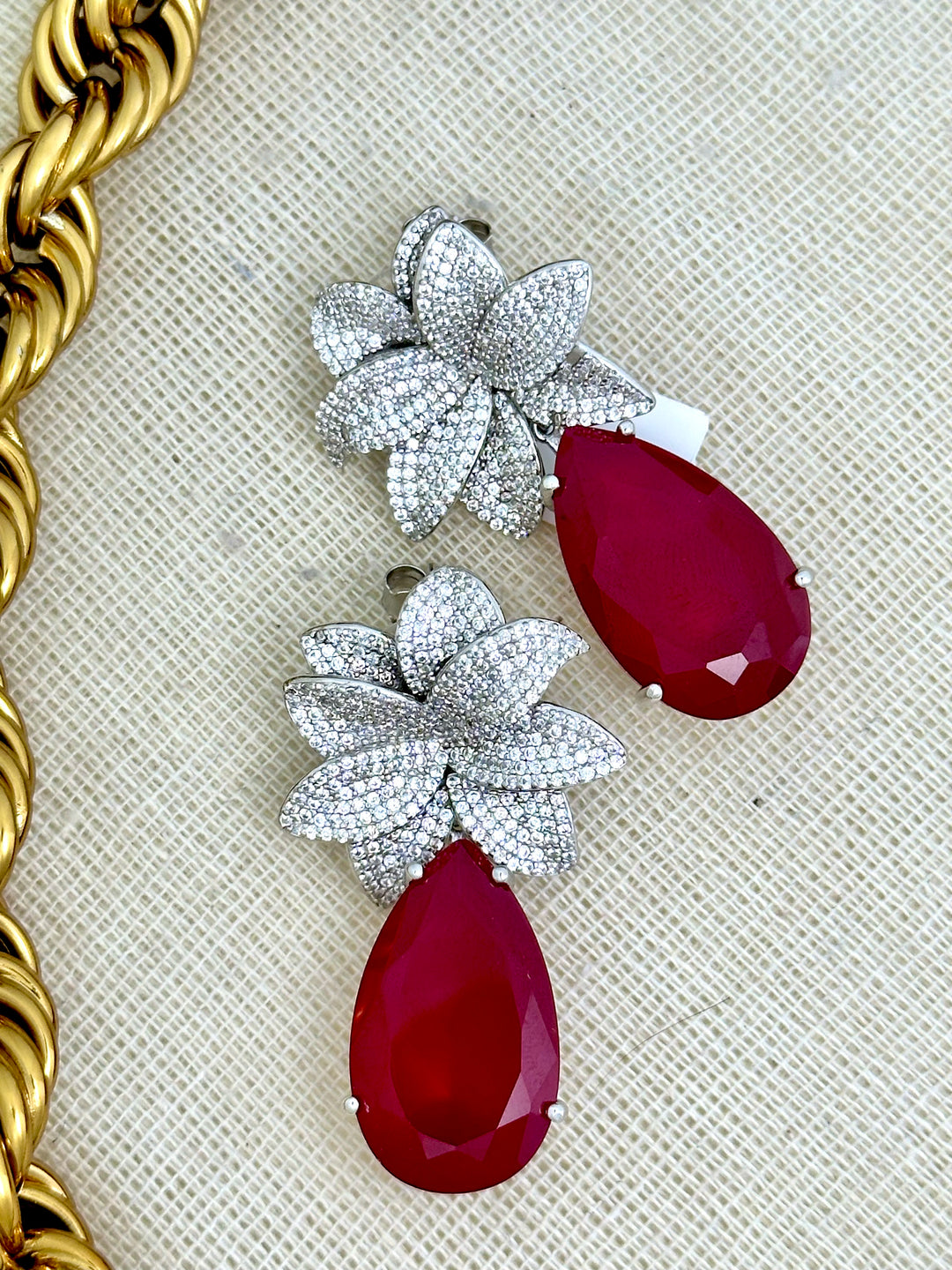 Regal Crimson Flower Earrings