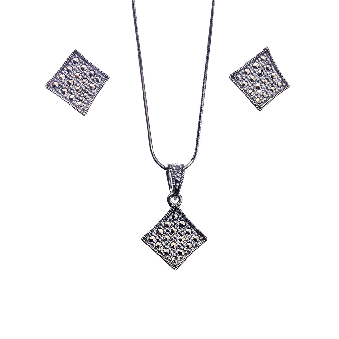 Marcasite Square Pendant Set