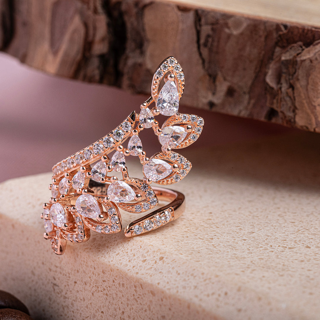 Classy Carved Stone Rose Gold Ring